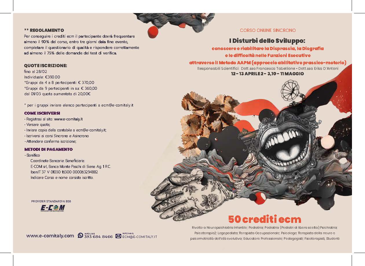 Course Image Corso ONLINE Sincrono 2025_I Disturbi dello Sviluppo: conoscere e riabilitare la Disprassia, la Disgrafia e le difficoltà nelle Funzioni Esecutive attraverso il Metodo AAPM 