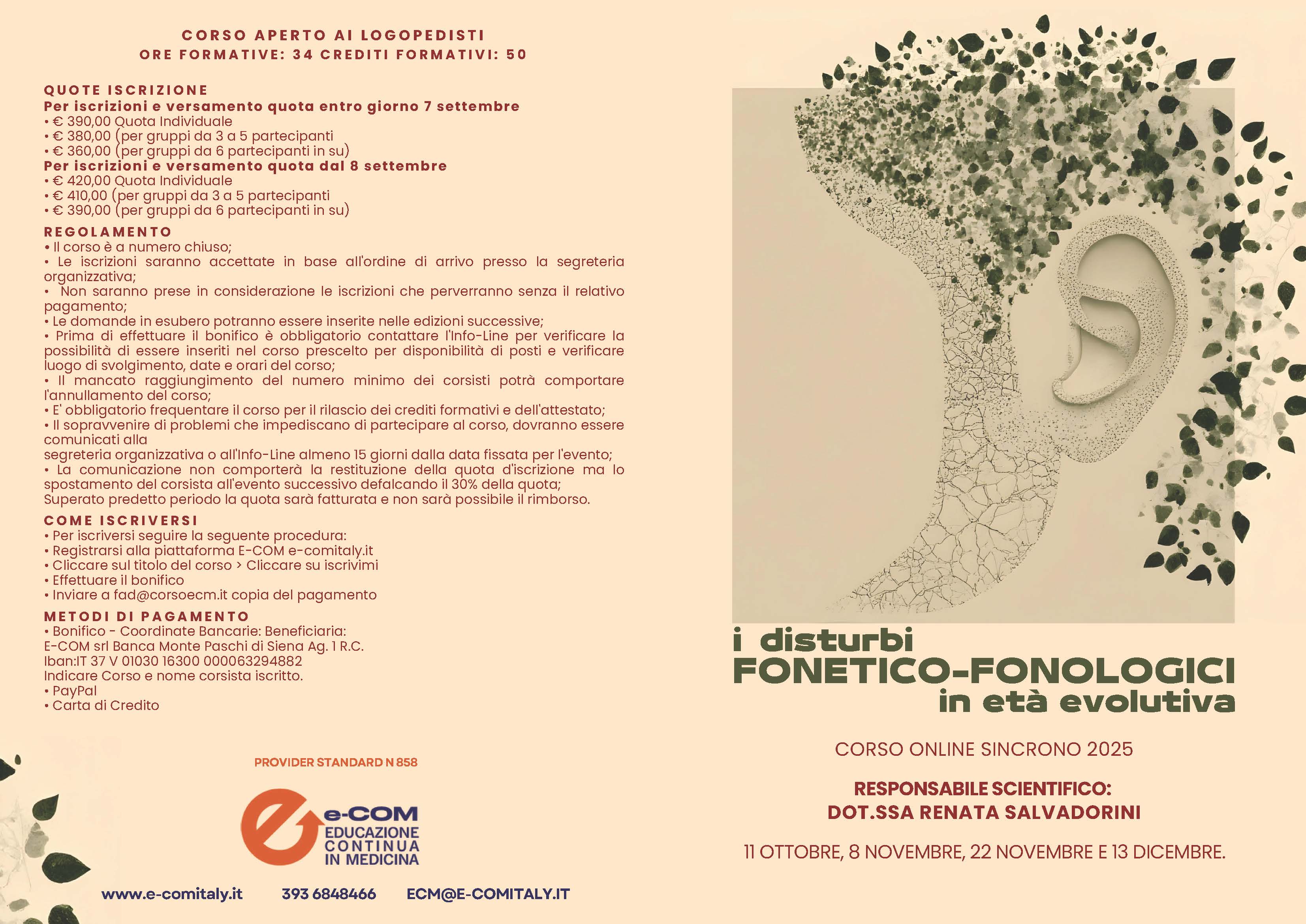 Course Image Corso Sincrono "I DISTURBI FONETICO-FONOLOGICI IN ETA' EVOLUTIVA   II ED. - DR.SSA RENATA SALVADORINI